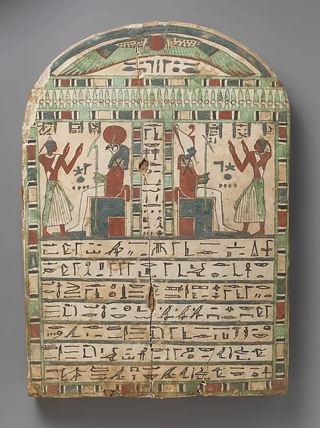 Stela of the temple servant of Amun Irtihareru adoring Re-Harakhty and Atum