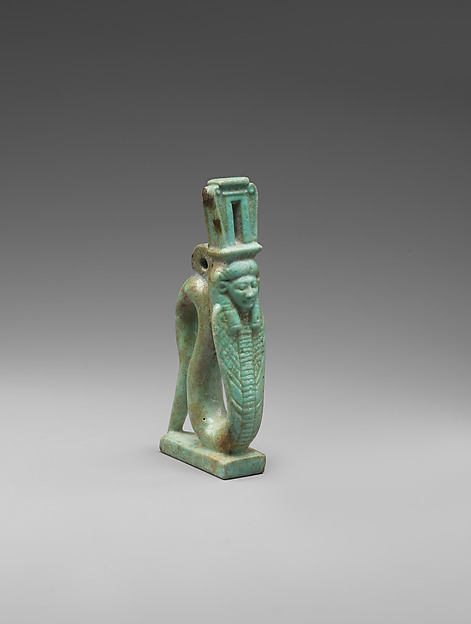 Amulet of a rearing cobra with a Hathor-emblem head