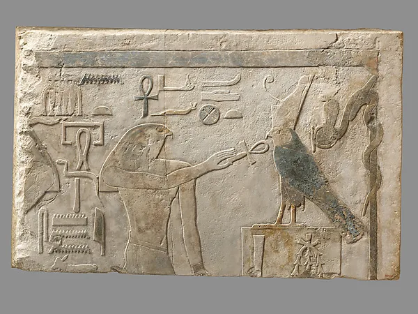 Lintel depicting Horus offering an ankh sign to the Horus name of King Amenemhat I
