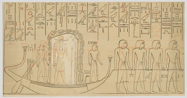 Wall painting of the Mehen snake protecting the barque of Re (facsimile)