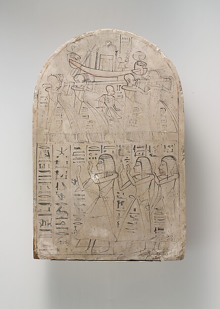 Stela of the royal scribe Amunnakht praising the divine barque of Amun-Re, Lord of the Thrones of the Two Lands