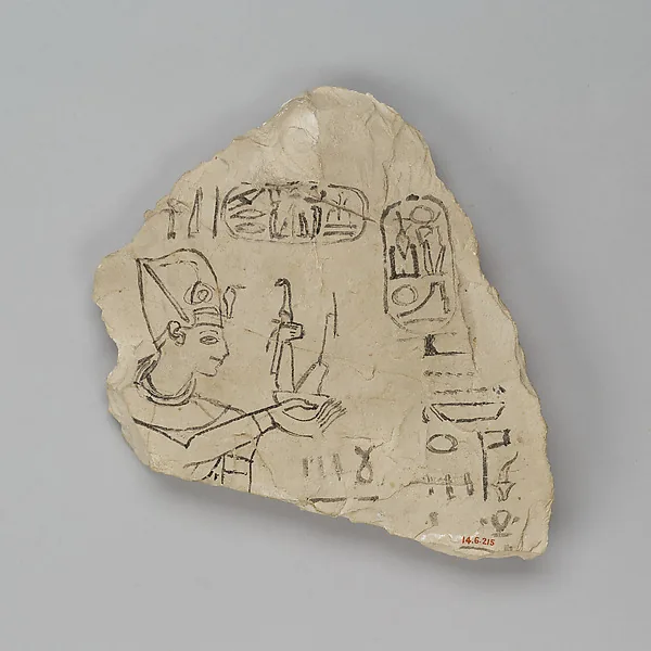 Ostracon depicting Ramesses IX offering Maat, attributed to the chief draftsman Amenhotep