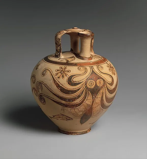 Terracotta stirrup jar with octopus