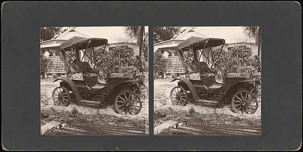 [Pair of Stereograph Views of Early Automobiles]
