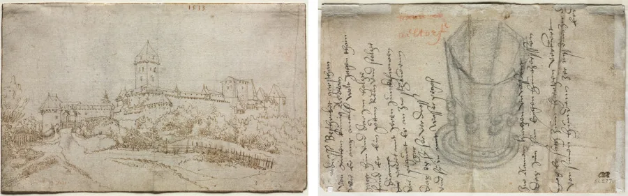 View of a Castle (recto); Eight-Sided Cup (verso)