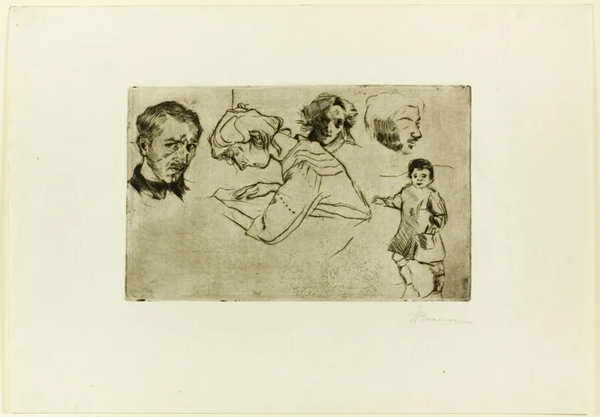 Sketches of Four Heads and a Child