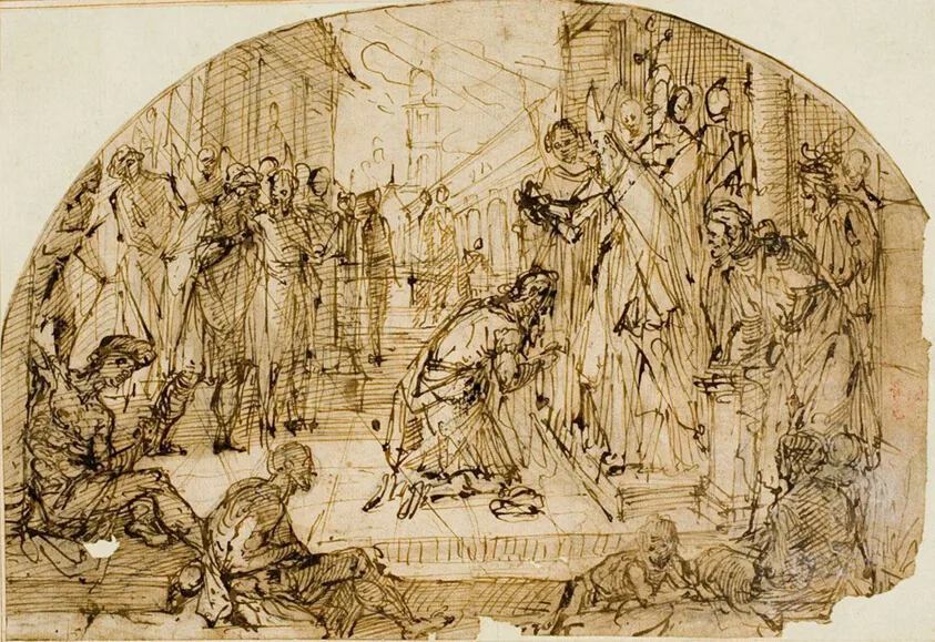 Bishop Blessing a Kneeling Man OR Meeting of Emperor Theodosius and Bishop Ambrose