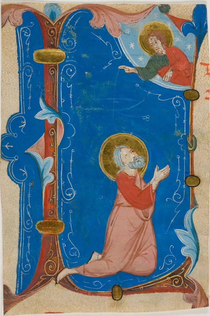 Praying Saint (Moses?) with Christ in a Historiated Initial "L", from a Choirbook