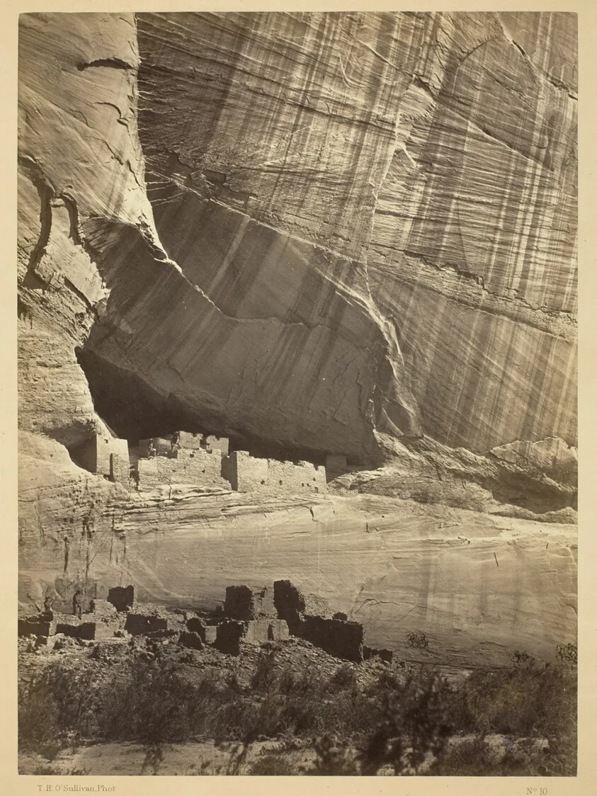 Ancient Ruins in the Cañon de Chelle, N.M. In a niche 50 feet above present Cañon bed.