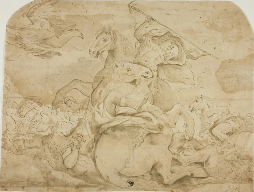 Battle Scene with Central Figure on Rearing Horse