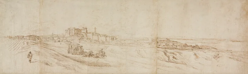 View of The Castello Bracciano, near Rome with Coach and Figures