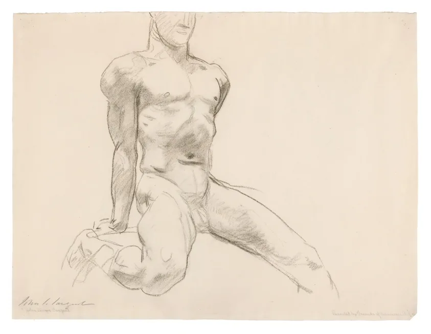 Seated Male Nude with Extended Leg (recto); Sketch of Kneeling Male Nude and Divided Circle (verso)